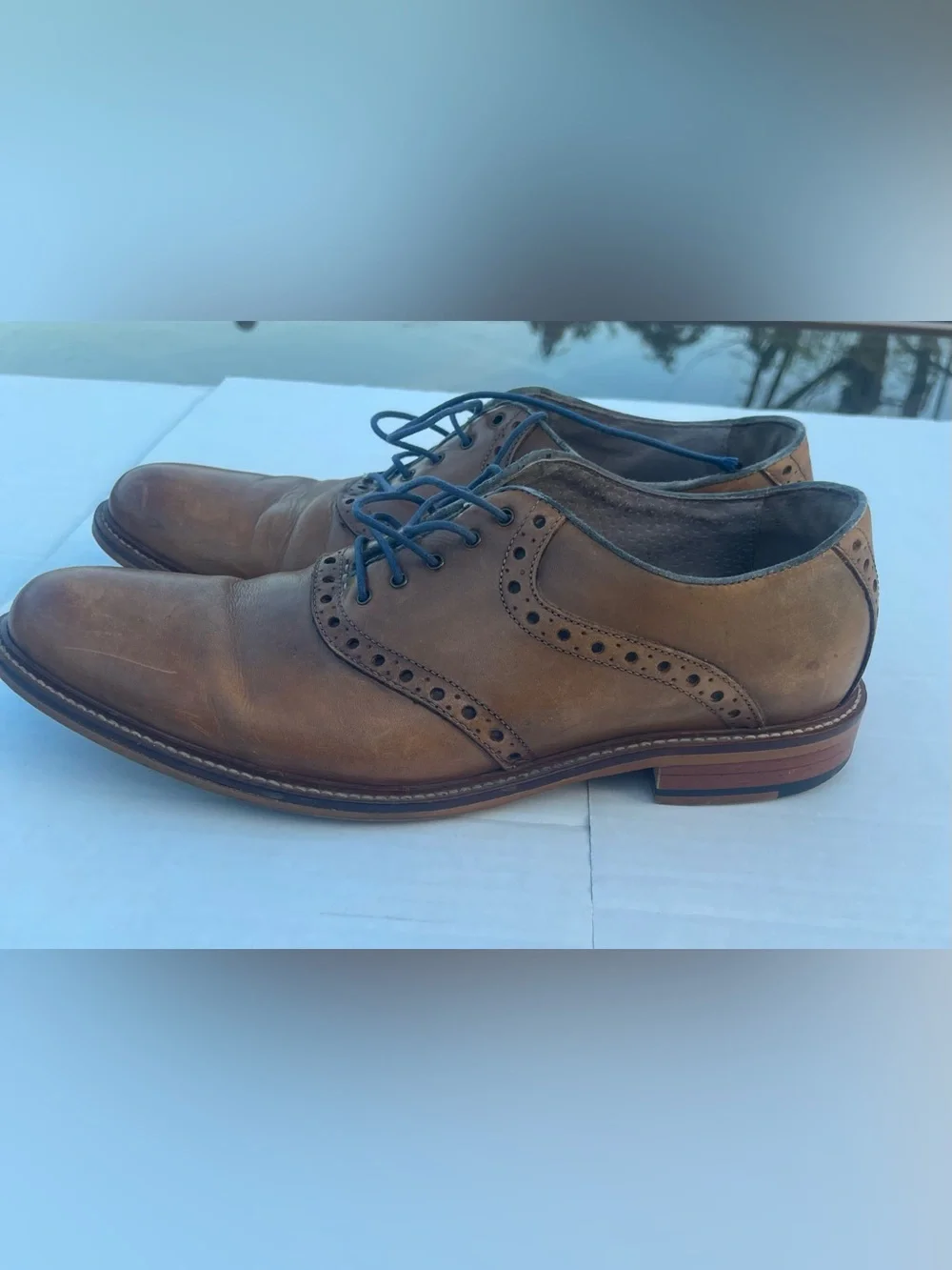Men's Tan Leather Brogue Derbys with Blue Laces